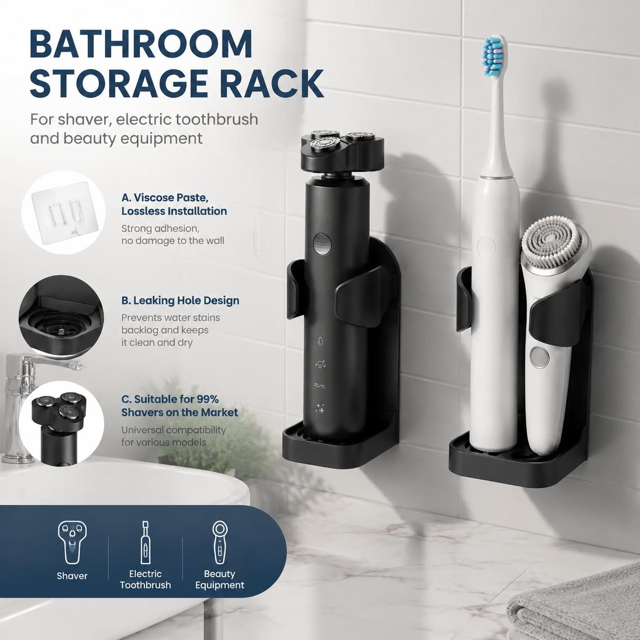 Home Essentials Bathroom Organizer - Zelfklevende, boorvrije, waterdichte tandenborstelhouder, aan de