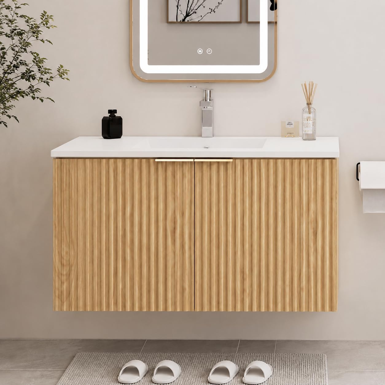 Home In Bathroom - Moderne zwevende badkamermeubel met golvende, gestructureerde