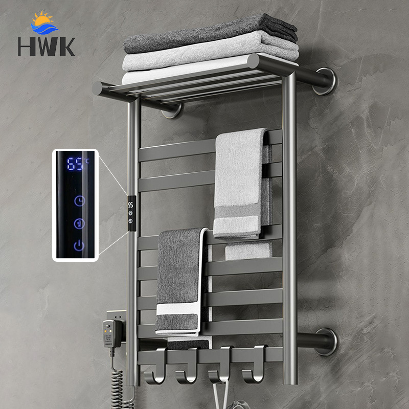 Towel Warmer Electric - Zwart/wit/grijze handdoekdroger. Digitaal display elektrisch handdoekenrek