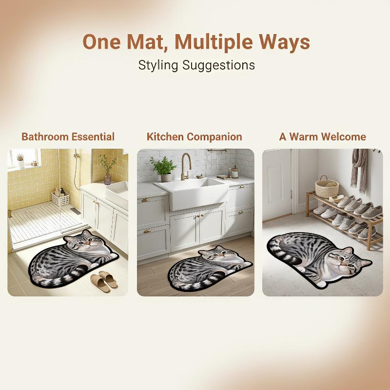 Home Bathroom Ideas - Diatomeeën badmat met schattige kattenprint, antislip,
