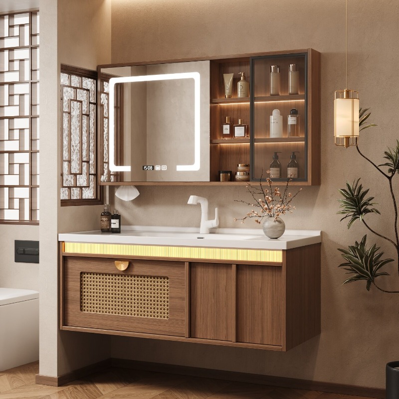Home Bathroom Partition Wall - Houten opbergkast voor badkamer, organizer, parfumspiegel,