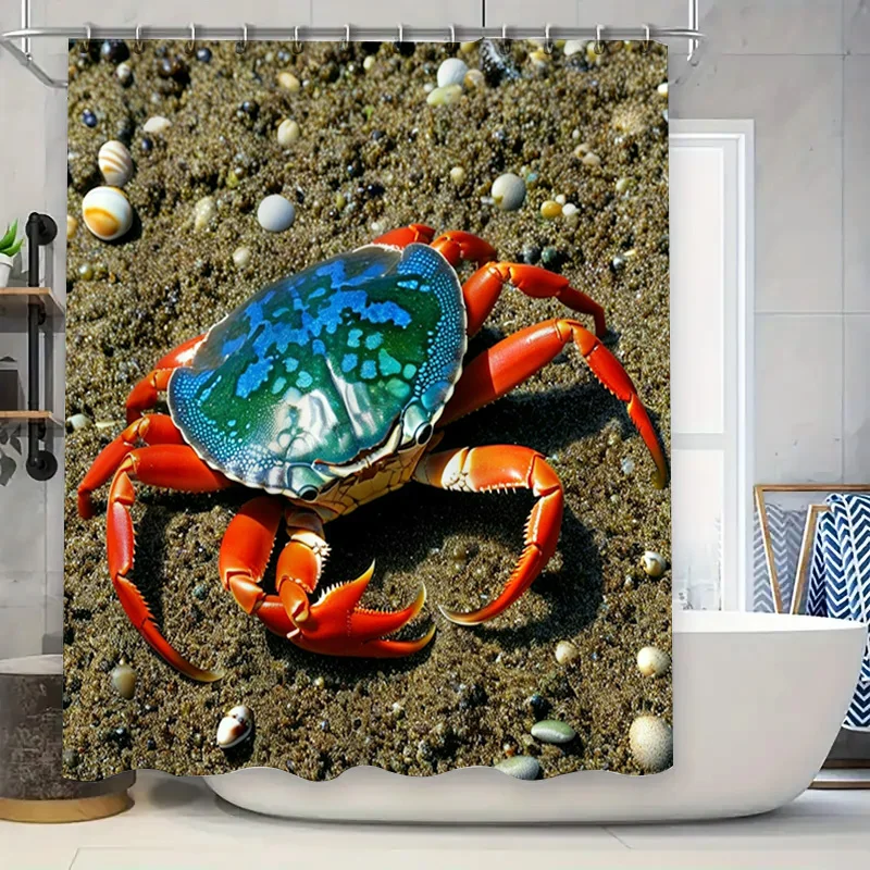 Home Bathroom Ideas - 3D-geprint douchegordijn blauw krabontwerp voor badkamerdecoratie