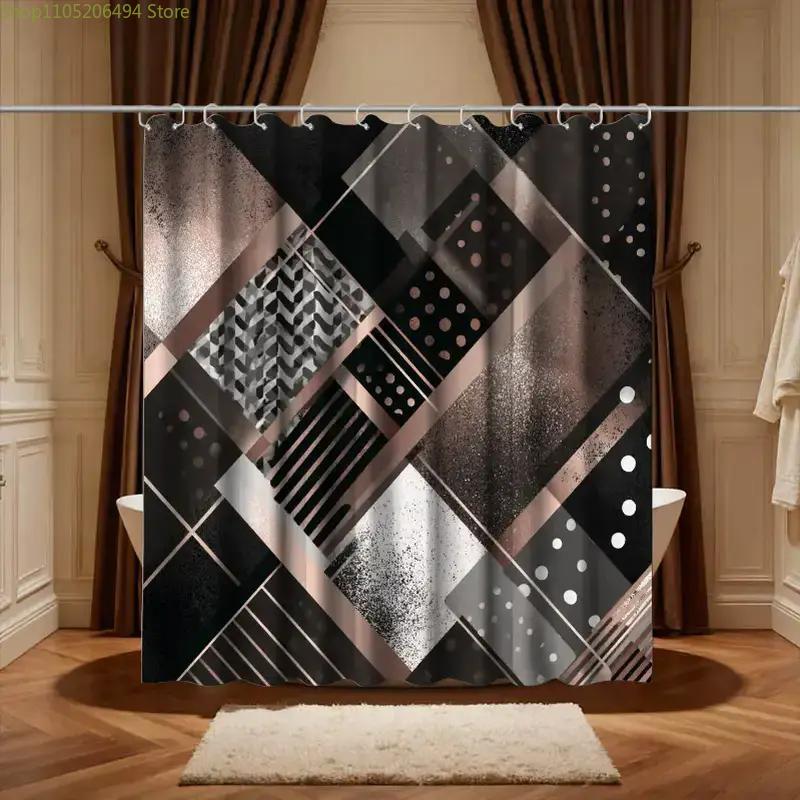 Home Bathroom Ideas - Modern geometrisch abstract douchegordijn, zwart en