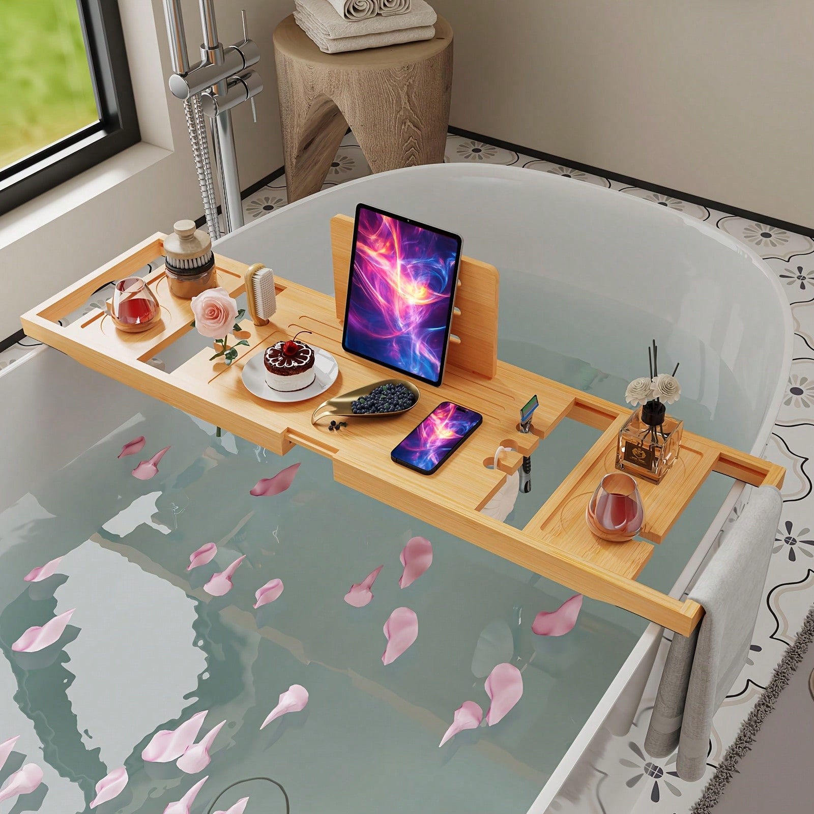 Bamboe badkuipbakje, uittrekba - Home Essentials Bathroom Organizer recensie en prijs